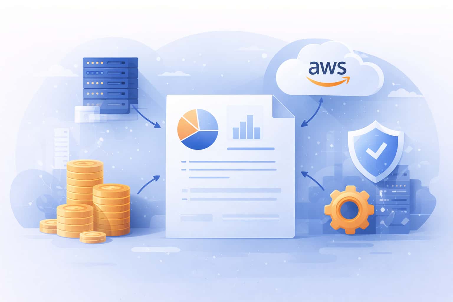 AWS 账单结构示意图,展示实例、存储、流量与附加服务的成本构成