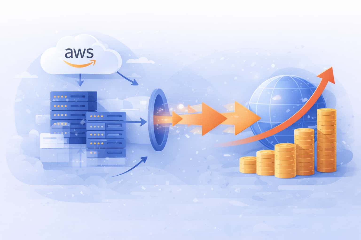 AWS 公网出站流量从云服务器向互联网传输并逐步增加成本的示意图