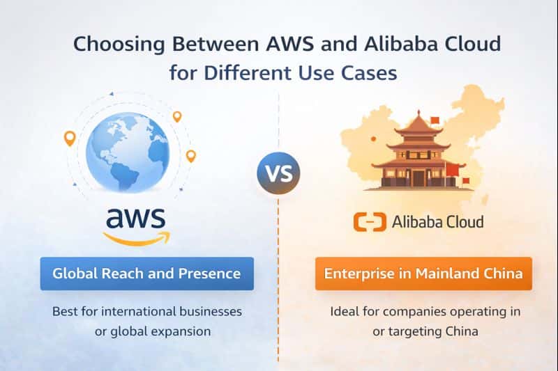 不同使用场景下 AWS 与阿里云国际版云服务选择示意图